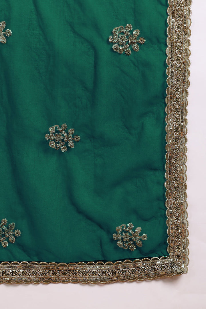 Teal Green Silk Blend Solid Straight Festive Suit Set | SHOBITAM