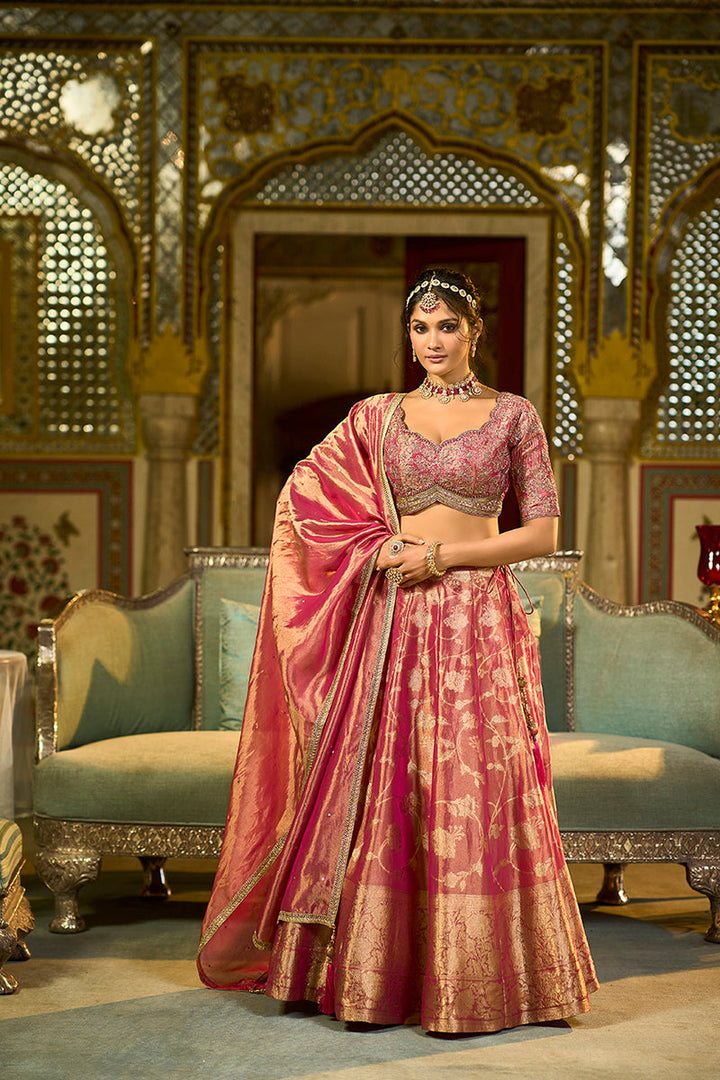 Pink Silk Blend Embroidered Flared Lehenga Choli With Dupatta | SHOBITAM