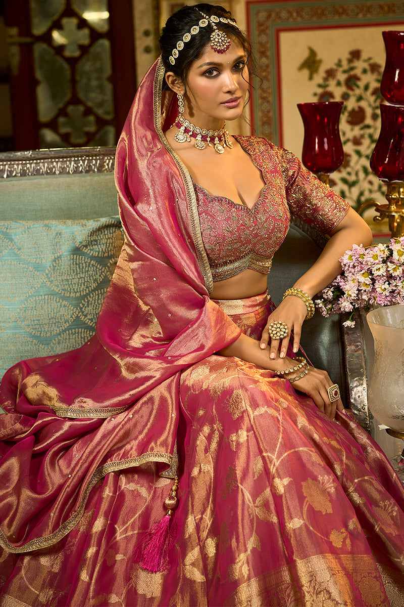 Pink Silk Blend Embroidered Flared Lehenga Choli With Dupatta | SHOBITAM
