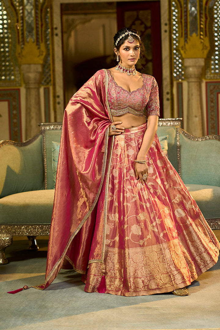 Pink Silk Blend Embroidered Flared Lehenga Choli With Dupatta | SHOBITAM