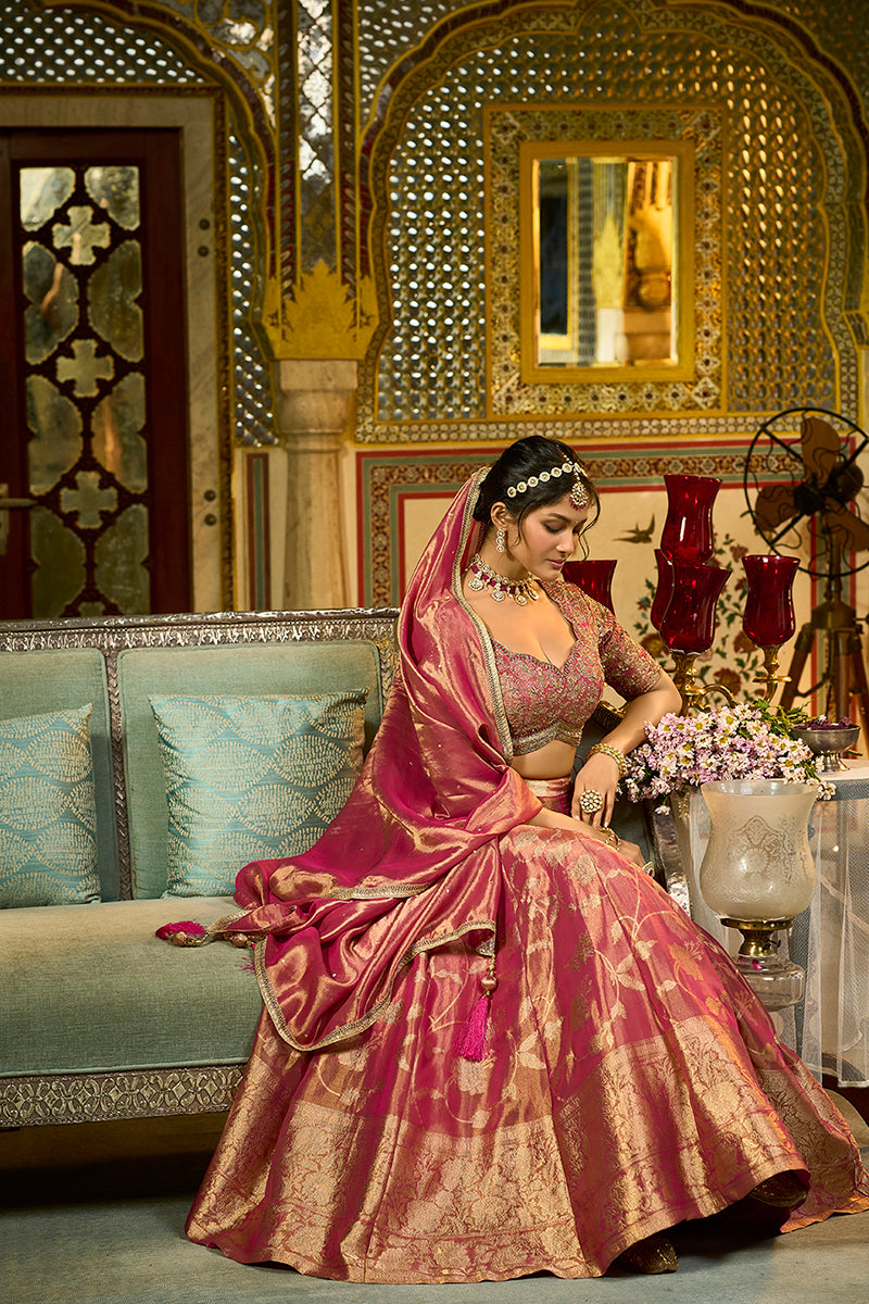 Pink Silk Blend Embroidered Flared Lehenga Choli With Dupatta | SHOBITAM