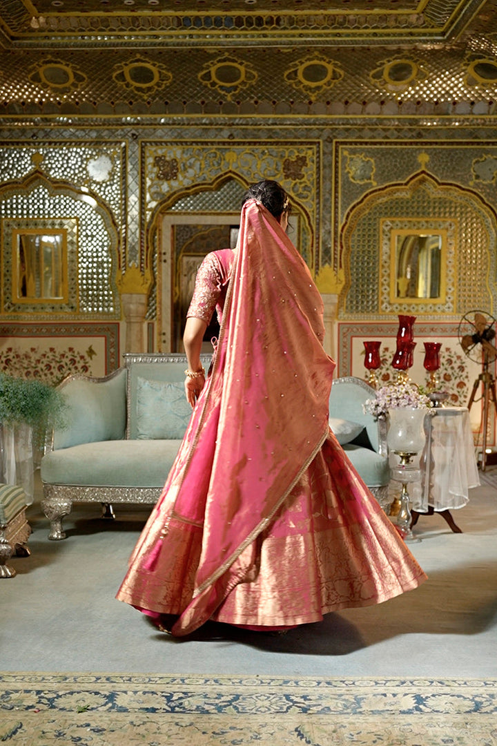 Pink Silk Blend Embroidered Flared Lehenga Choli With Dupatta | SHOBITAM