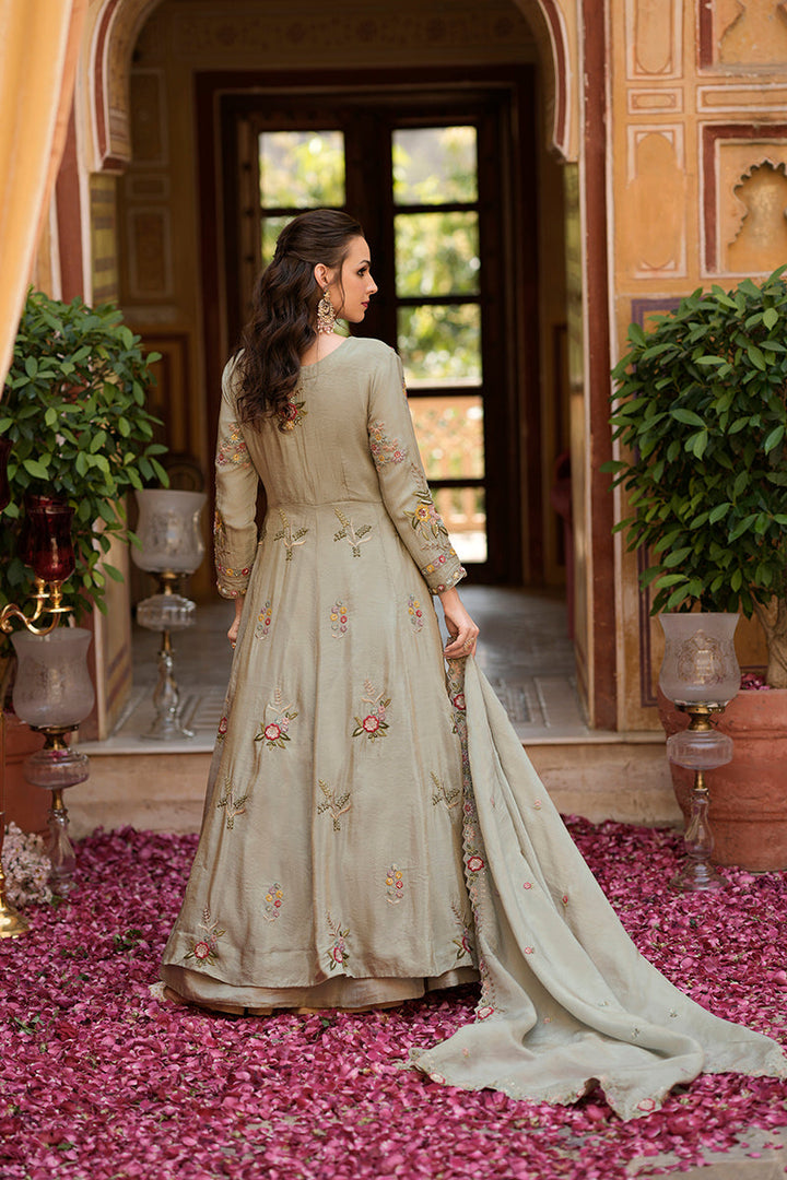 Grey Silk Blend Embroidered Anarkali Kurta Skirt with Dupatta | SHOBITAM