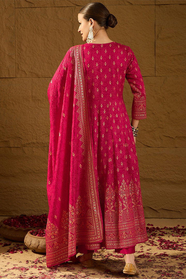 Red Silk Blend Ethnic Motifs Woven Design Anarkali Kurta Trousers With Dupatta | SHOBITAM