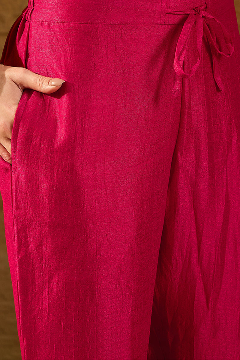 Red Silk Blend Ethnic Motifs Woven Design Anarkali Kurta Trousers With Dupatta | SHOBITAM