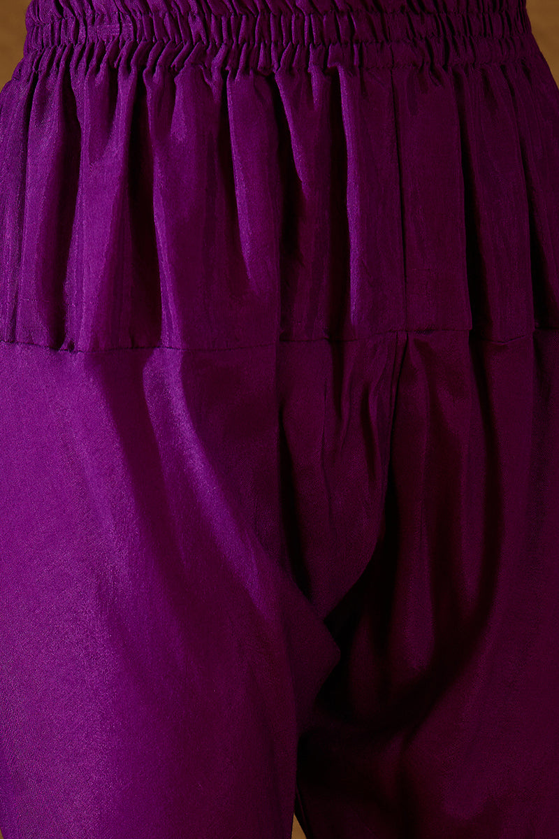 Purple Silk Blend Solid Woven Design Anarkali Kurta Churidar With Dupatta | SHOBITAM