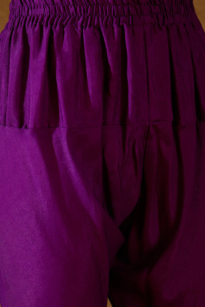 Purple Silk Blend Solid Woven Design Anarkali Kurta Churidar With Dupatta | SHOBITAM