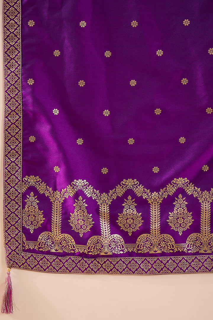 Purple Silk Blend Solid Woven Design Anarkali Kurta Churidar With Dupatta | SHOBITAM