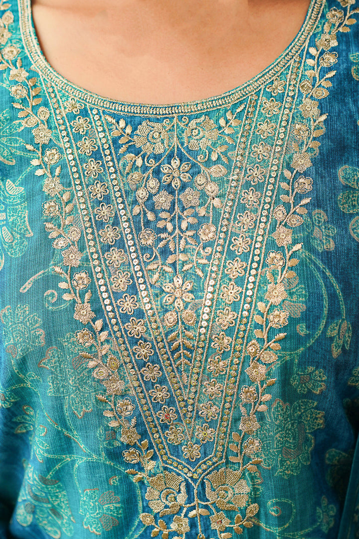 Blue Viscose Rayon Solid Embroidered Straight Kurta Trousers With Dupatta | SHOBITAM