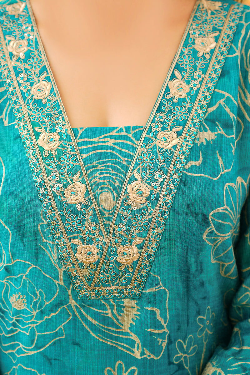 Blue Viscose Rayon Floral Embroidered Straight Kurta Trousers With Dupatta | SHOBITAM