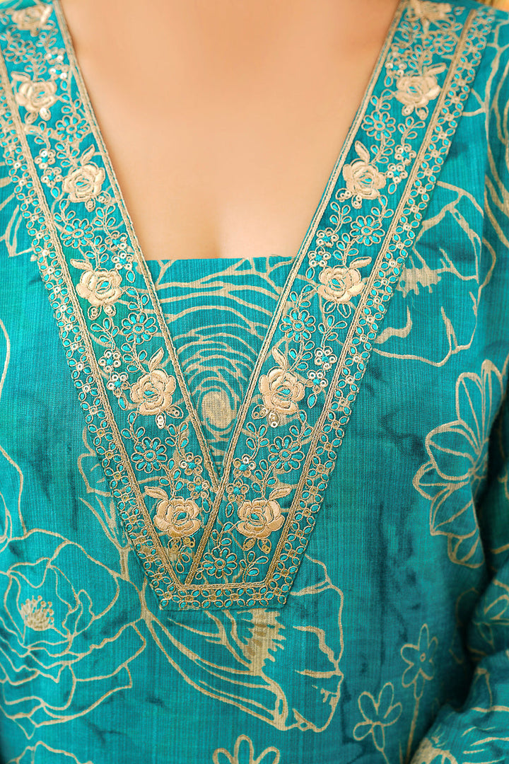 Blue Viscose Rayon Floral Embroidered Straight Kurta Trousers With Dupatta | SHOBITAM