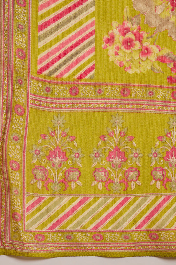 Yellow Polyester Floral Straight Kurta Trousers With Dupatta  | SHOBITAM