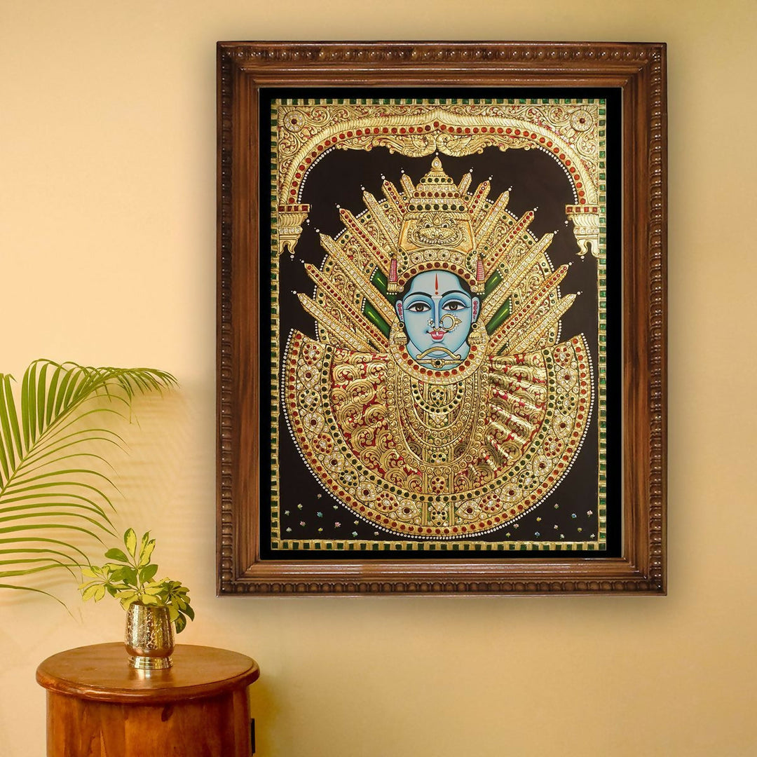 18*24 TANJORE PAINTING YELLAMMA Authentic With 22 Ct Gold Foil and Jaipur Gemstones,Unframed | SHOBITAM