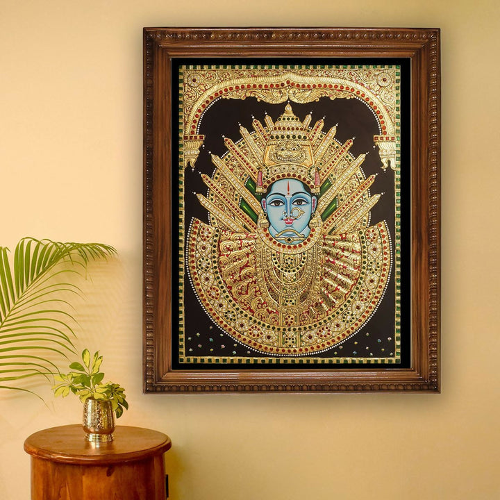 18*24 TANJORE PAINTING YELLAMMA Authentic With 22 Ct Gold Foil and Jaipur Gemstones,Unframed | SHOBITAM