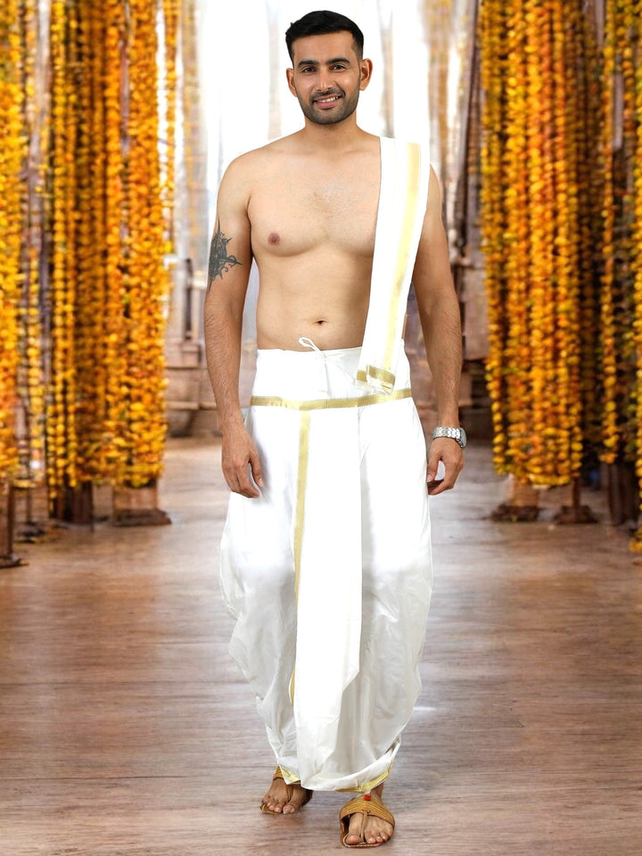 Offwhite Pre-stitched Dhoti and Angavastram 2 piece set