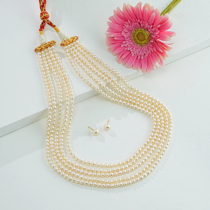 5.0-6.0mm White Button Fancy Freshwater Pearl Necklace Set - AAA Quality | SHOBITAM