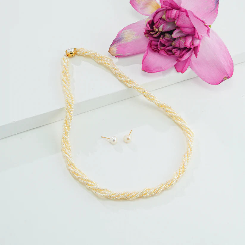1.0-2.0mm White Seed Freshwater Pearl Necklace Set - AAA Quality | SHOBITAM