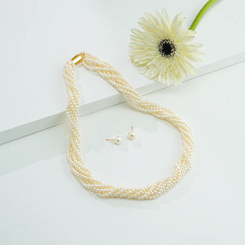 3.0-4.0mm White Round Freshwater Pearl Necklace Set - AAA Quality | SHOBITAM