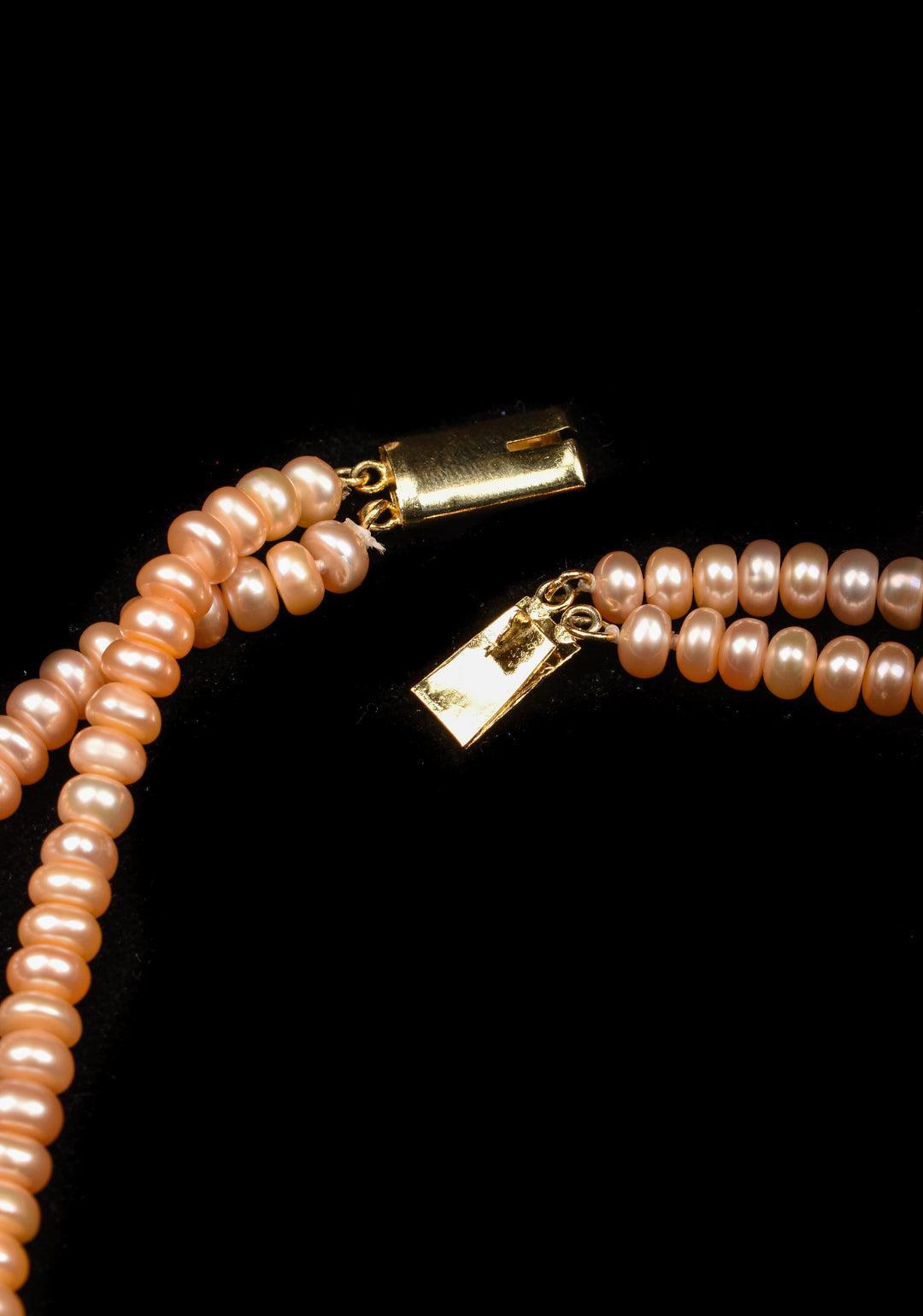 Two Tone 2 strand Pink Peach Button Pearl Necklace Set