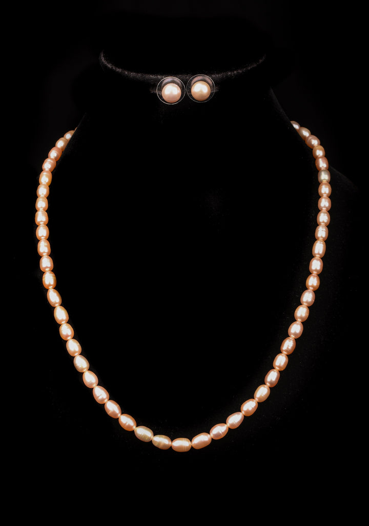 Single Strand Freshwater Oval Shaped Pink Necklace Set