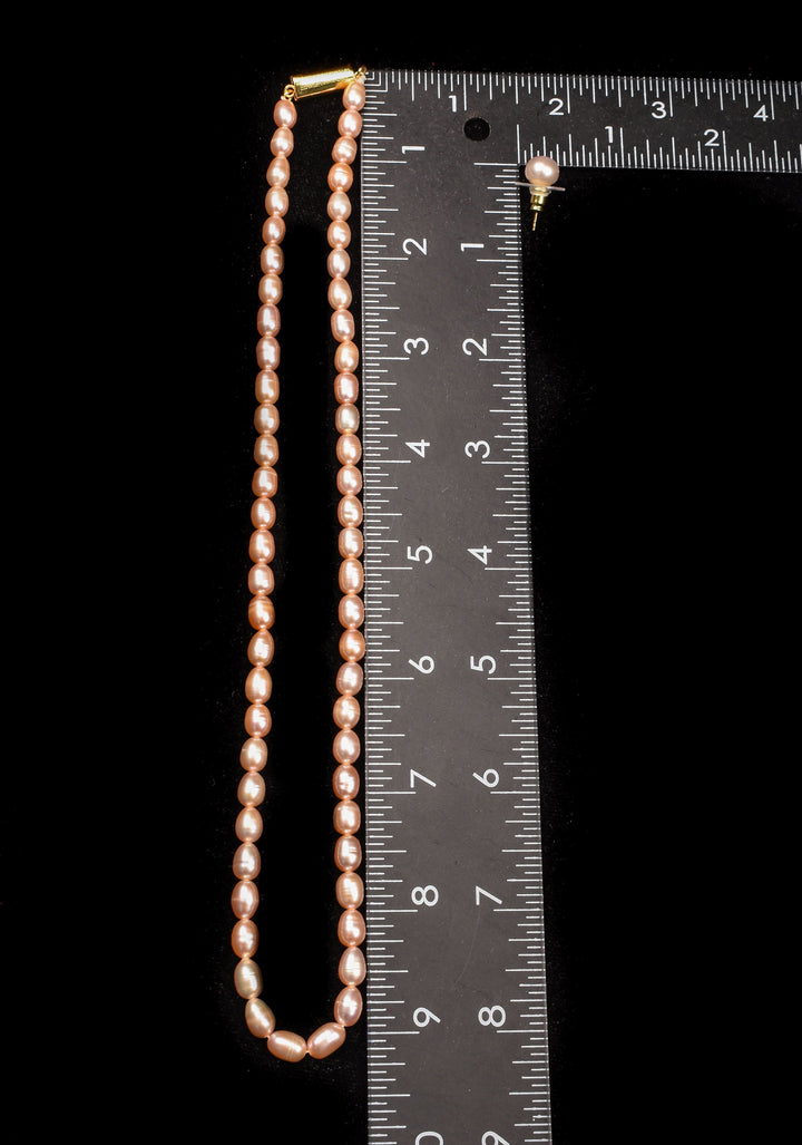 Single Strand Freshwater Oval Shaped Pink Necklace Set
