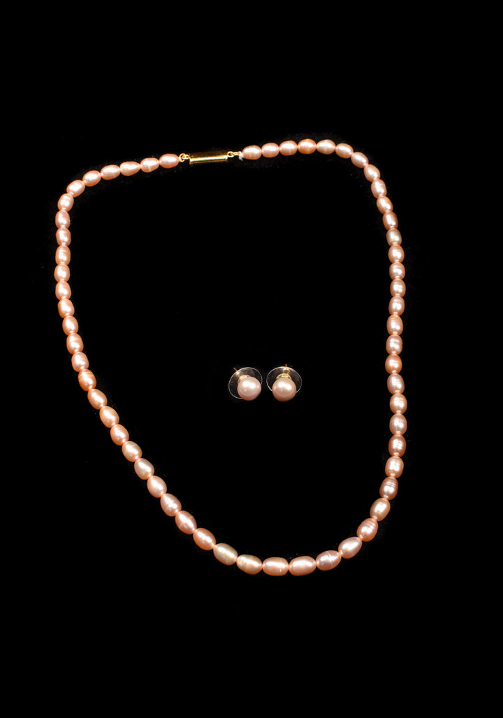 Single Strand Freshwater Oval Shaped Pink Necklace Set