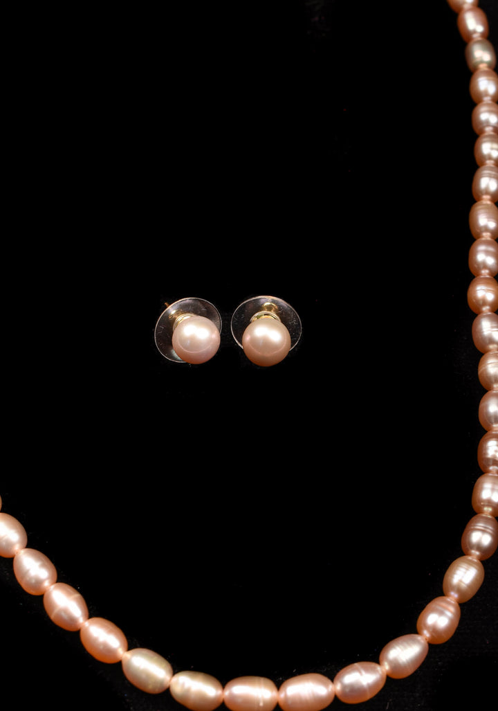 Single Strand Freshwater Oval Shaped Pink Necklace Set