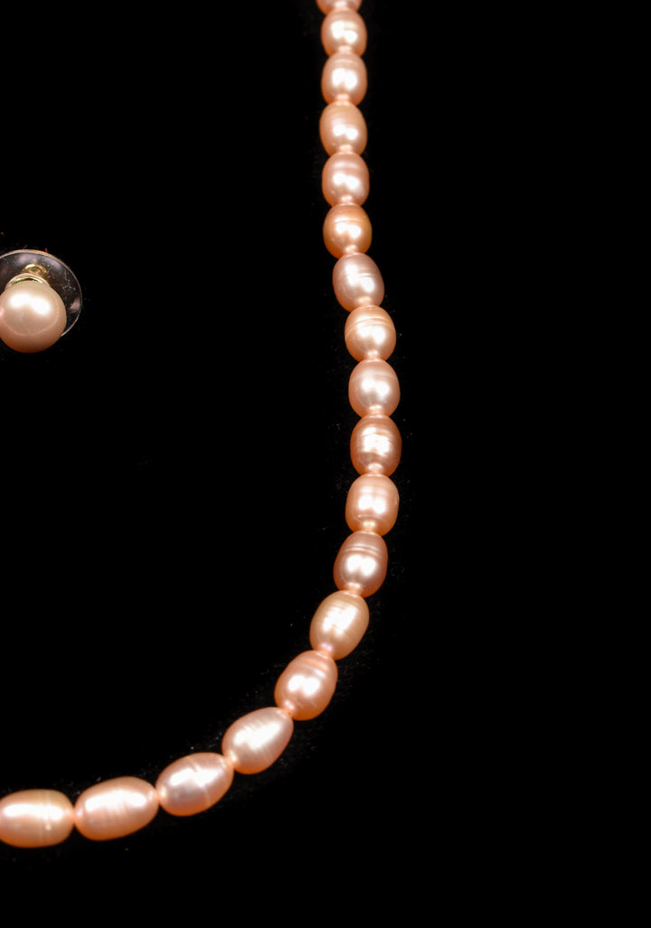 Single Strand Freshwater Oval Shaped Pink Necklace Set