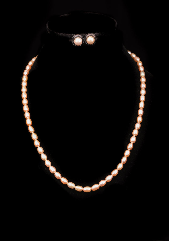 Single Strand Freshwater Oval Shaped Pink Necklace Set