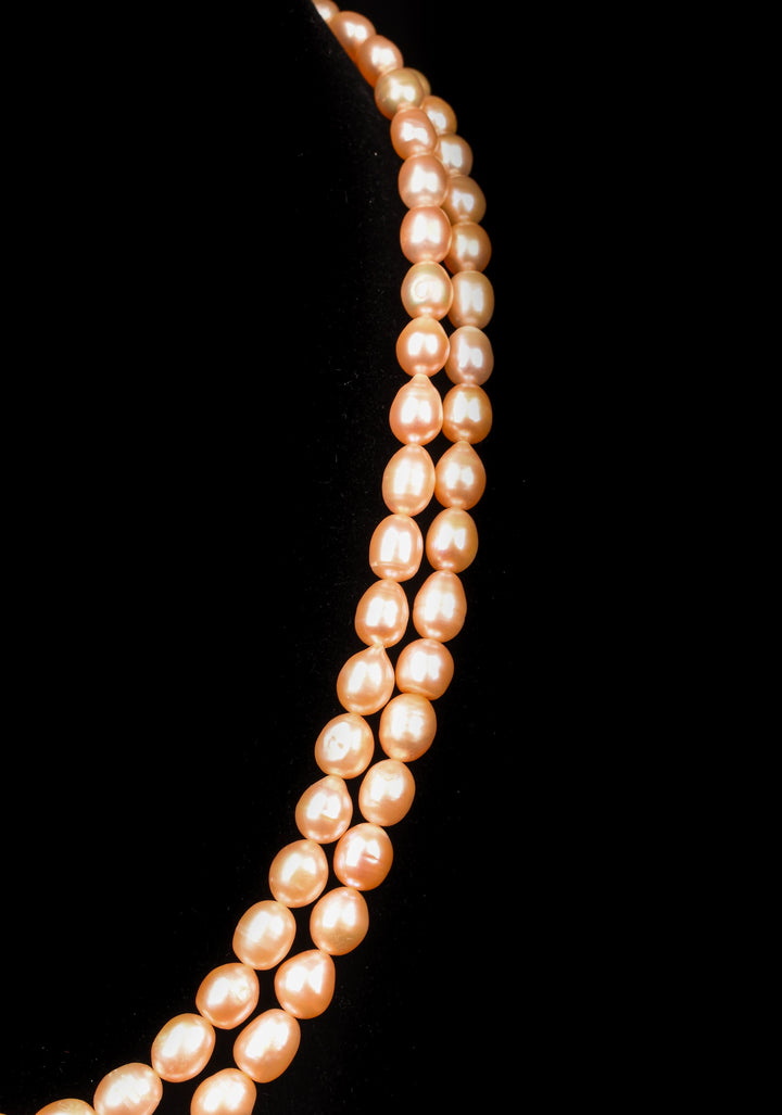 Two Strand Freshwater Oval Shaped Pink Necklace Set