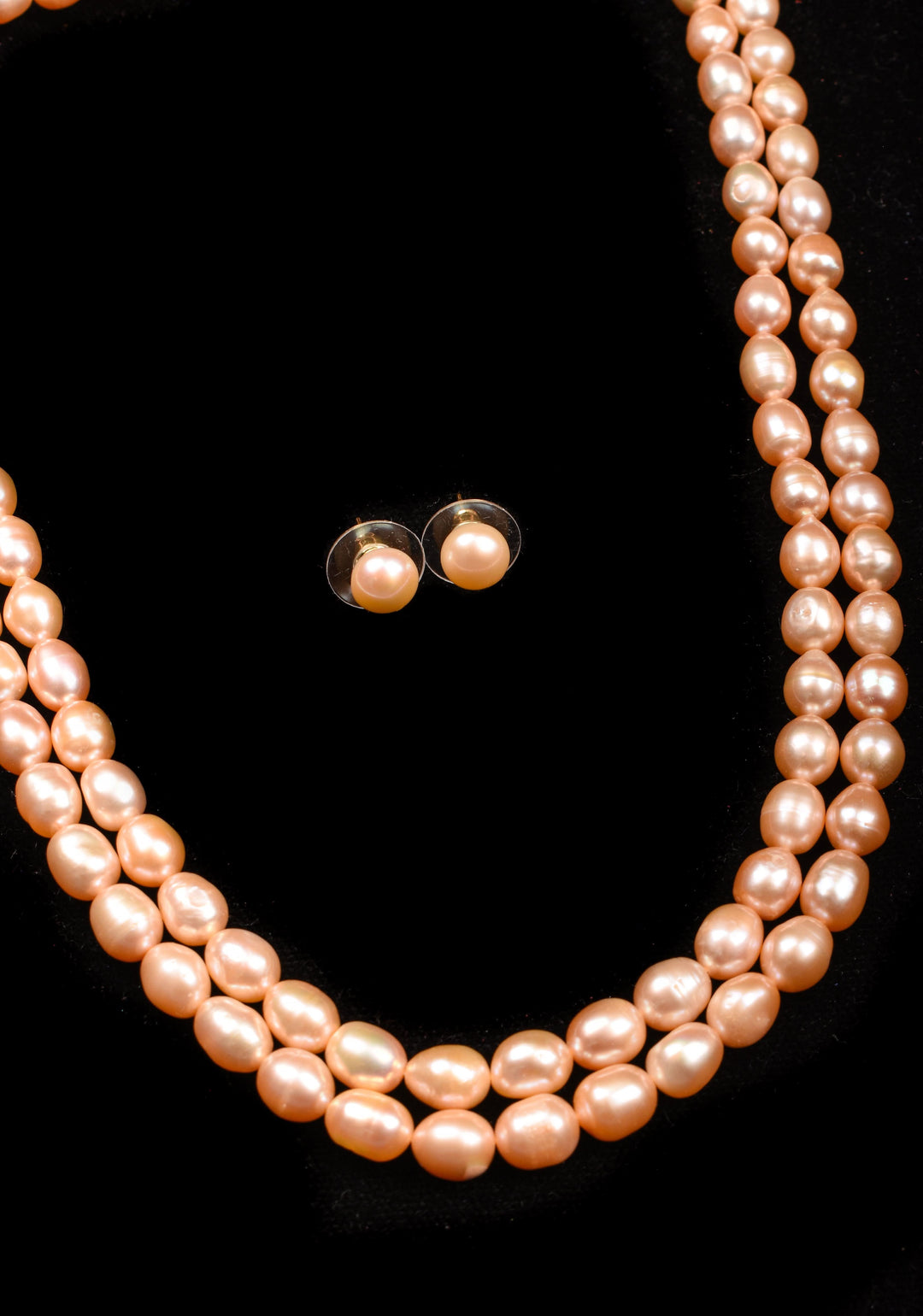 Two Strand Freshwater Oval Shaped Pink Necklace Set