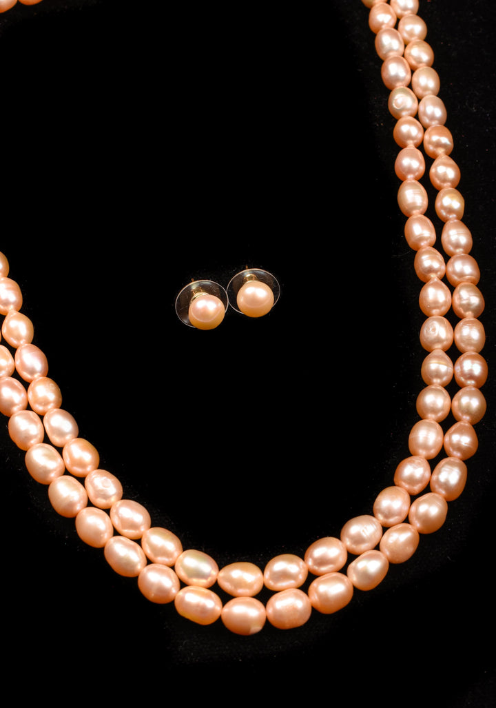 Two Strand Freshwater Oval Shaped Pink Necklace Set