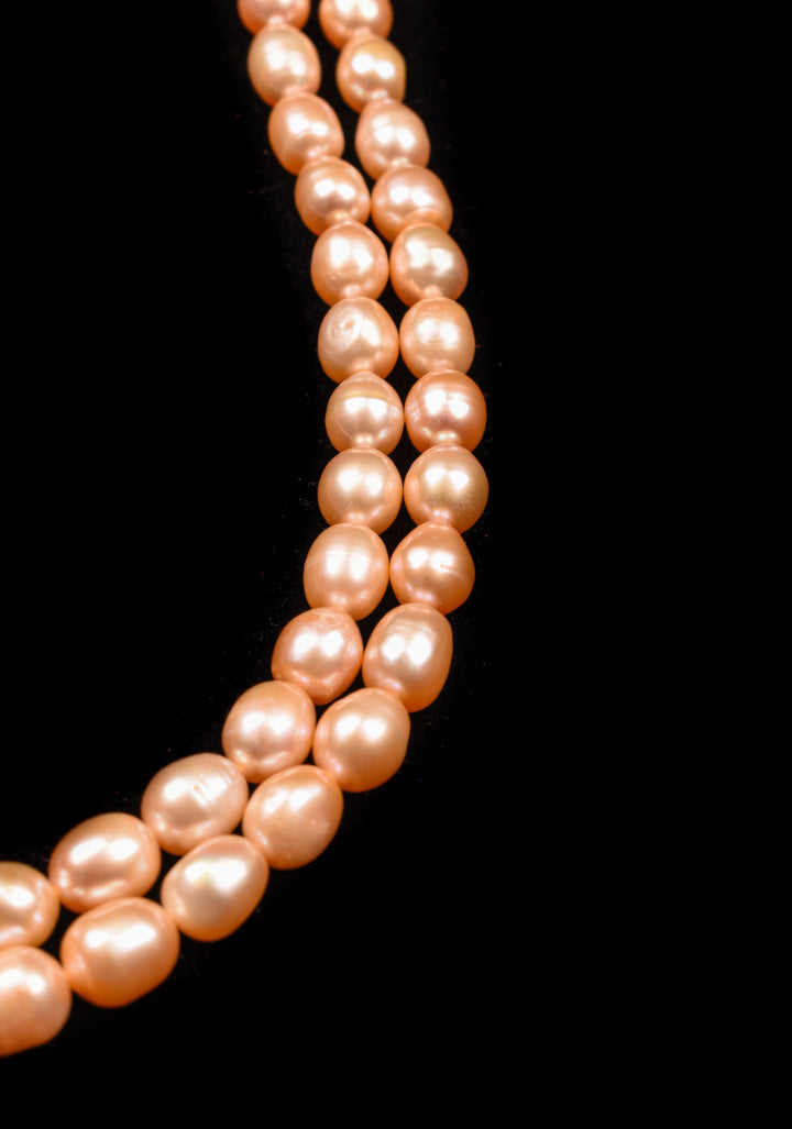 Two Strand Freshwater Oval Shaped Pink Necklace Set