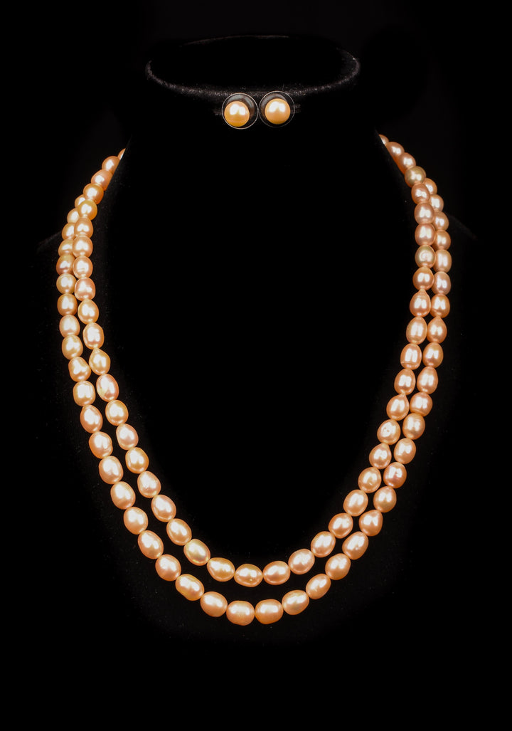 Two Strand Freshwater Oval Shaped Pink Necklace Set