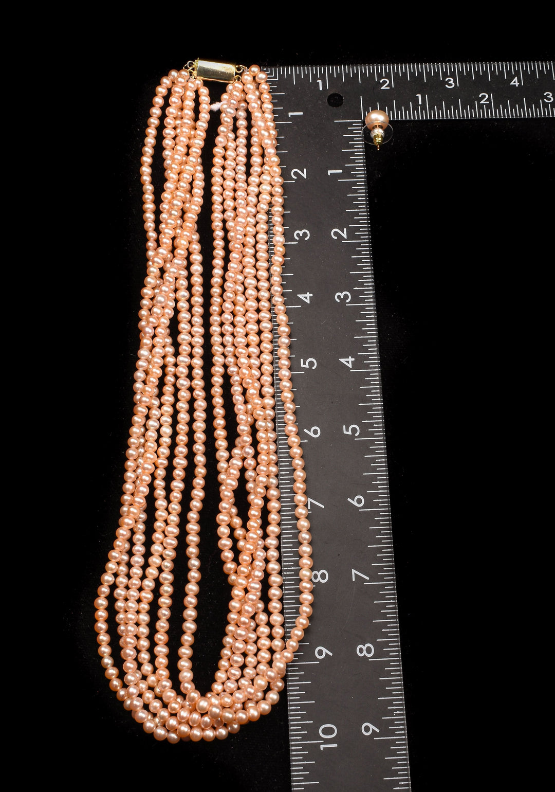 6 Strand Twisted Pink small Pearls, Pure Pearls Necklace and Earring Set
