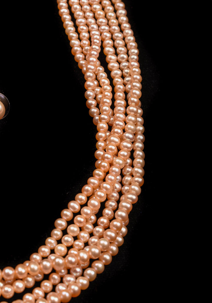 6 Strand Twisted Pink small Pearls, Pure Pearls Necklace and Earring Set
