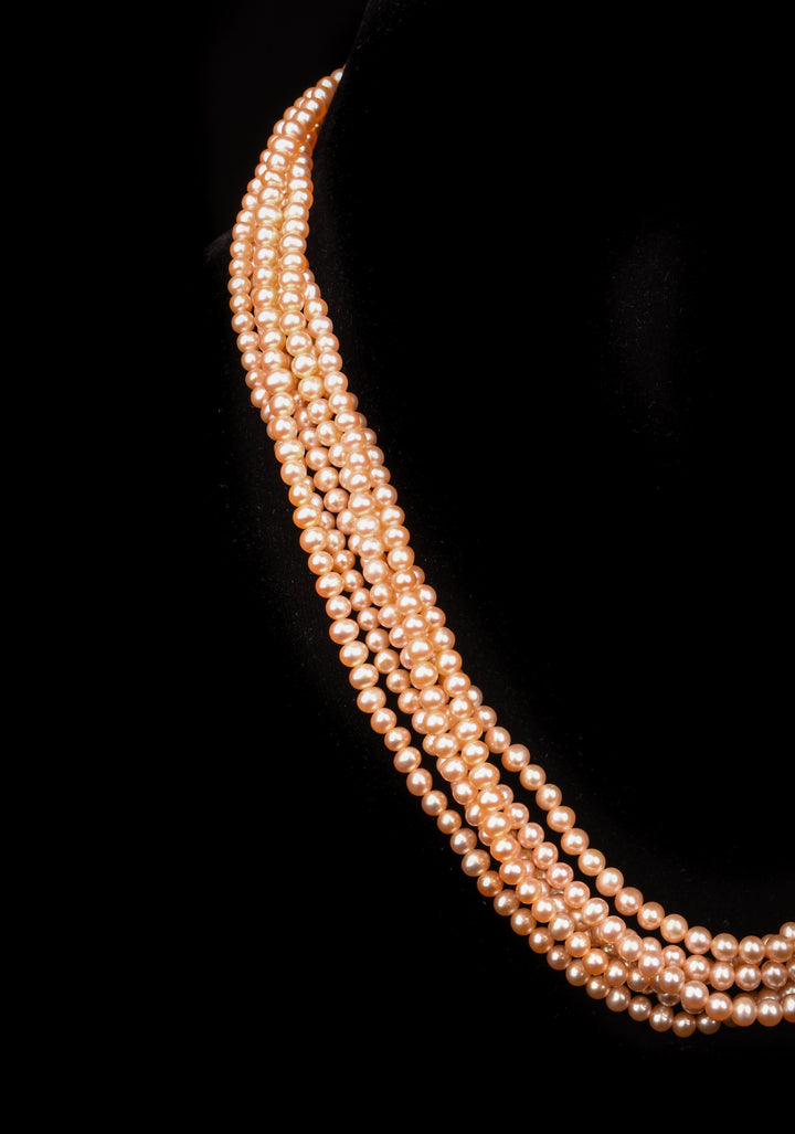 6 Strand Twisted Pink small Pearls, Pure Pearls Necklace and Earring Set