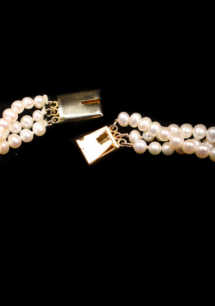 Royal 3 Strand White Button Pearl Necklace Set