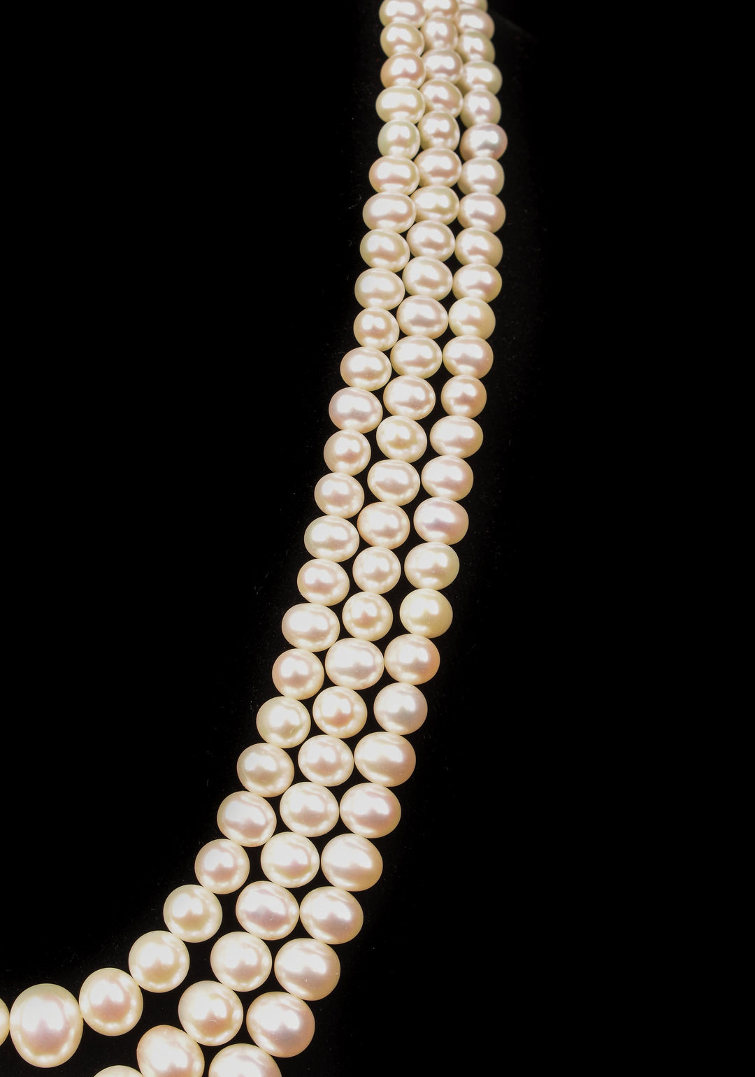 Royal 3 Strand White Button Pearl Necklace Set