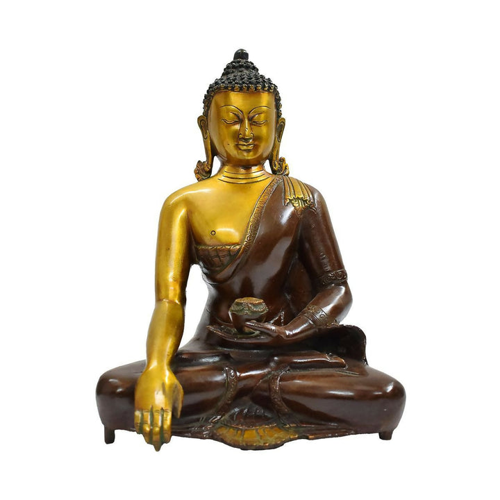 BRASS BUDDHA IDOL WITH ANTIQUE FINISH 11*9*6 | SHOBITAM