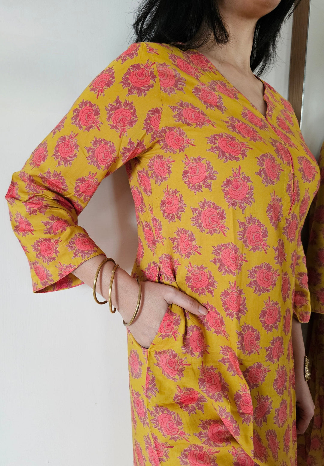 GULMOHAR Yellow Cotton Floral Print Kurta Set Of 2
