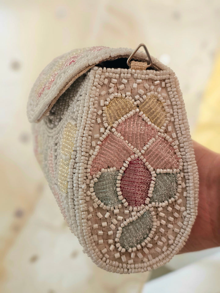 FROSTED BLOOM Floral Embroidered Beadwork Bag
