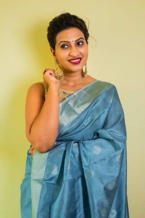 Laya - Handwoven Grey Silk Saree | SILK MARK CERTIFIED | SHOBITAM