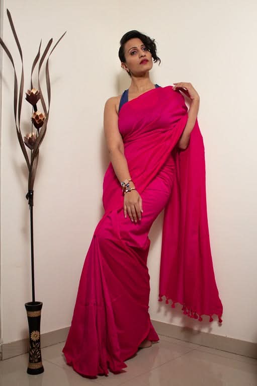 Pink Rouge - Handloom Cotton Saree-Sobitam