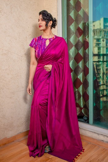 Aarya - Handloom Plum Colour Cotton Saree | shobitam
