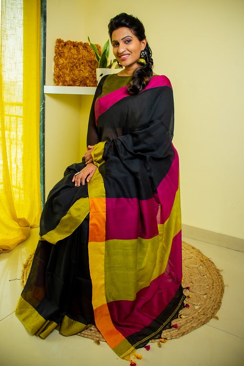 Aurora - Handloom Black Cotton Saree