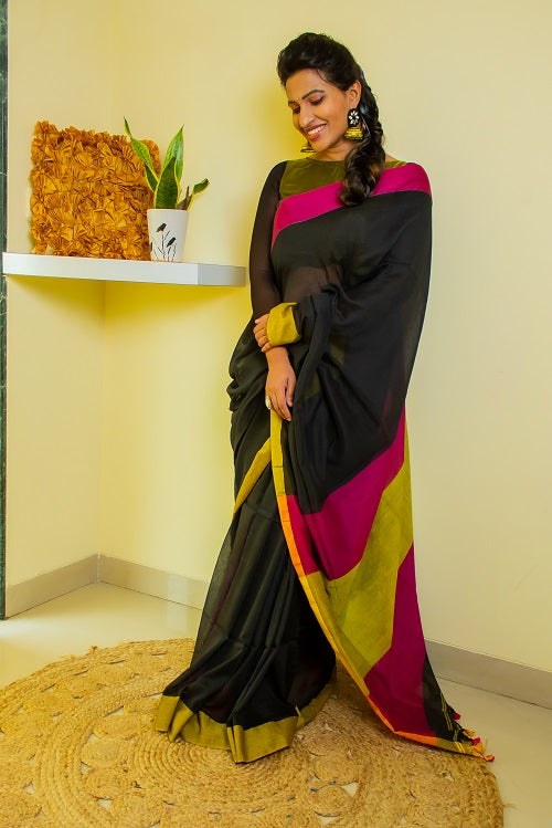 Aurora - Handloom Black Cotton Saree
