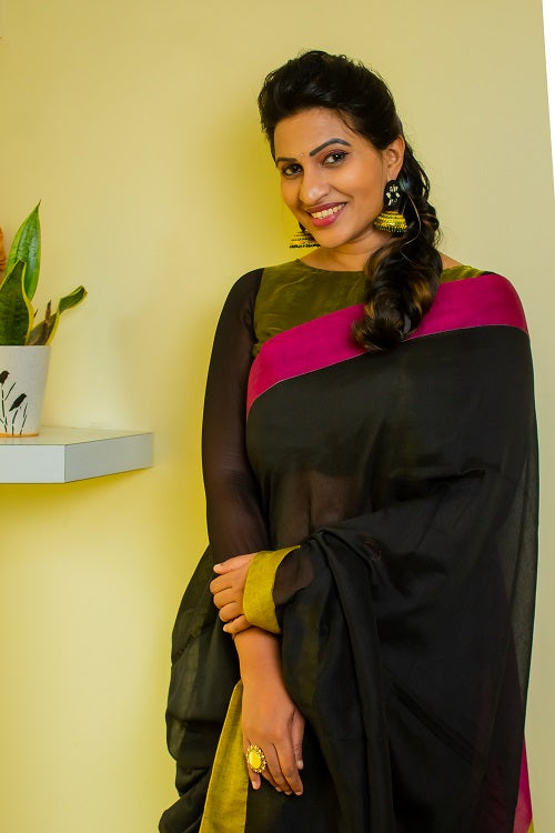 Aurora - Handloom Black Cotton Saree