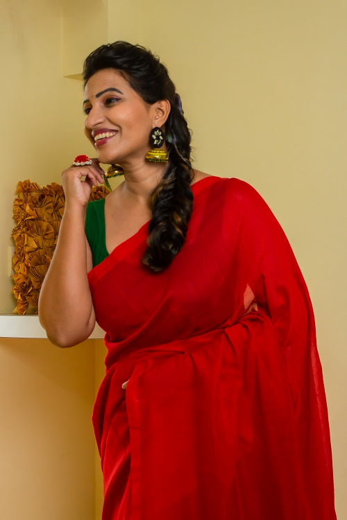 Watermelon Blush - Handloom Cotton Saree | SHOBITAM