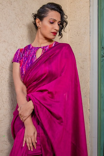 Aarya - Handloom Plum Colour Cotton Saree | shobitam